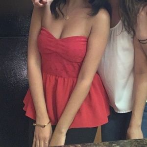 Red strapless top
